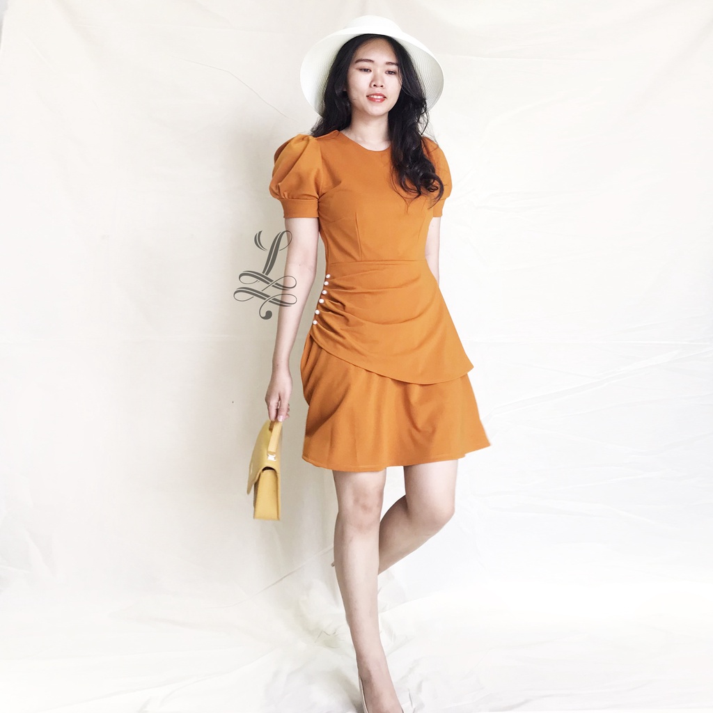 Đầm công sở xếp ly tay phồng, váy công sở bigsize tôn dáng LALI