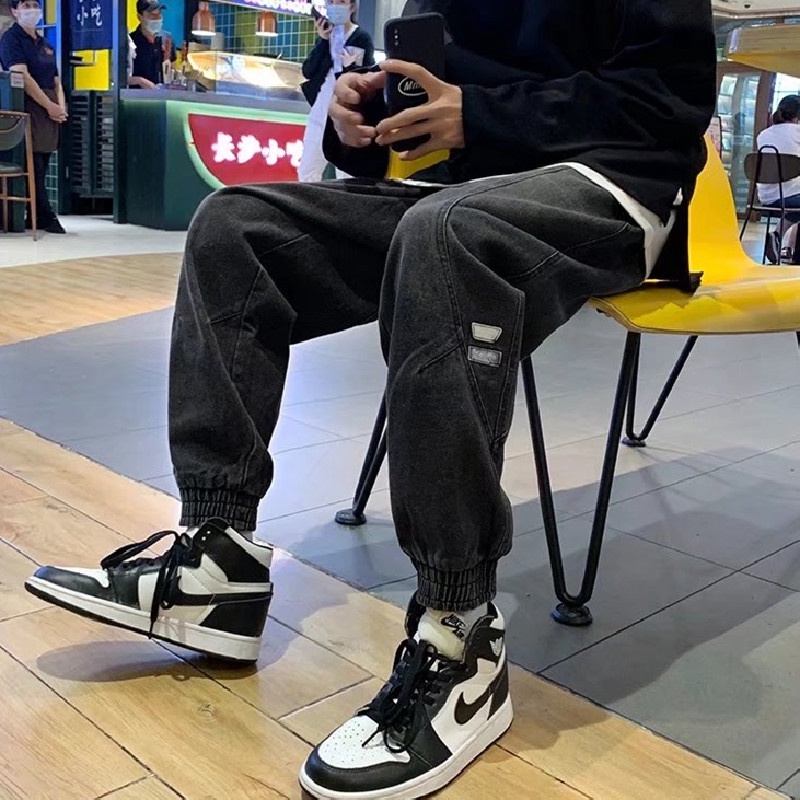 Quần jean ống rộng màu trơn chất lượng cao thời trang Hàn Quốc cho nam cỡ lớn s-3xl