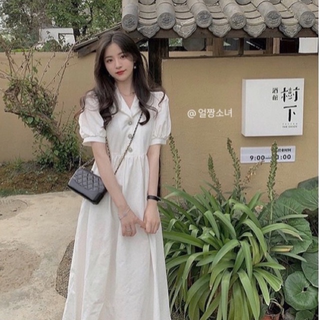 Đầm trắng dáng dài tiểu thư cô gái HQ nhẹ nhàng kèm ảnh thật 🌥