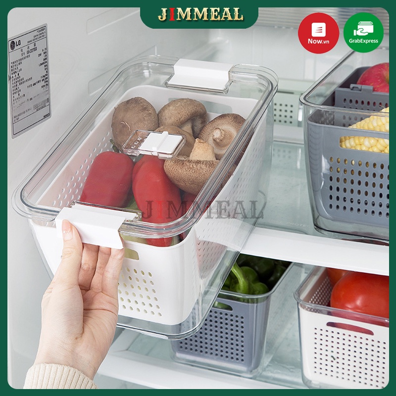 Hộp Nhựa Đựng Thực Phẩm Tủ Lạnh Chia Ngăn Thoát Nước Có Khóa Kín Tiện Dụng 4.5L Hộp Bảo Quản Thực Phẩm Trong Tủ Lạnh