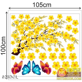 Decal cành mai vàng nở rộ dán cửa kính đón tết
