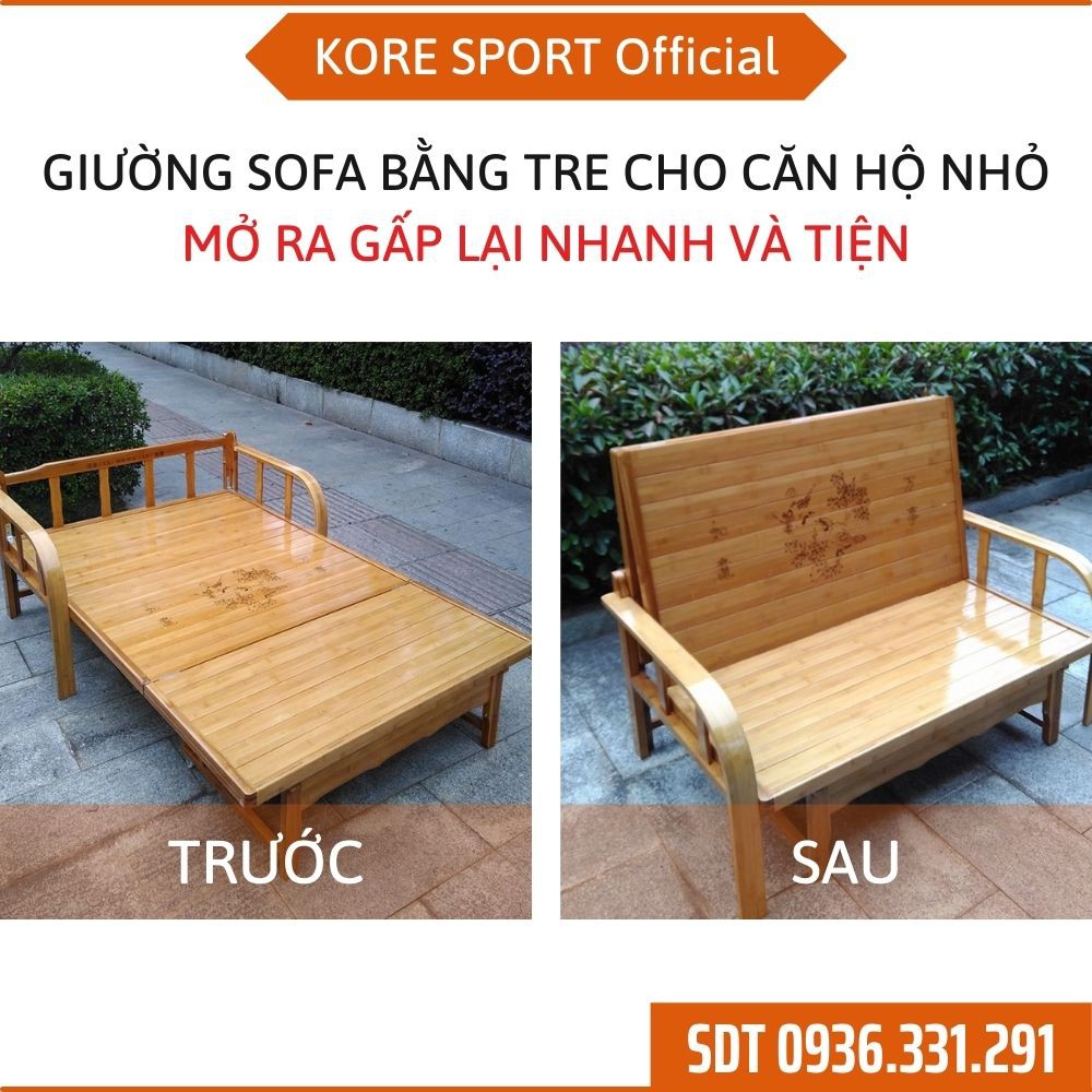 Giường gỗ gấp thành ghế sofa bằng tre chống mối mọt, giường gấp gỗ thông minh đa năng xếp nhanh gọn Kore Sport