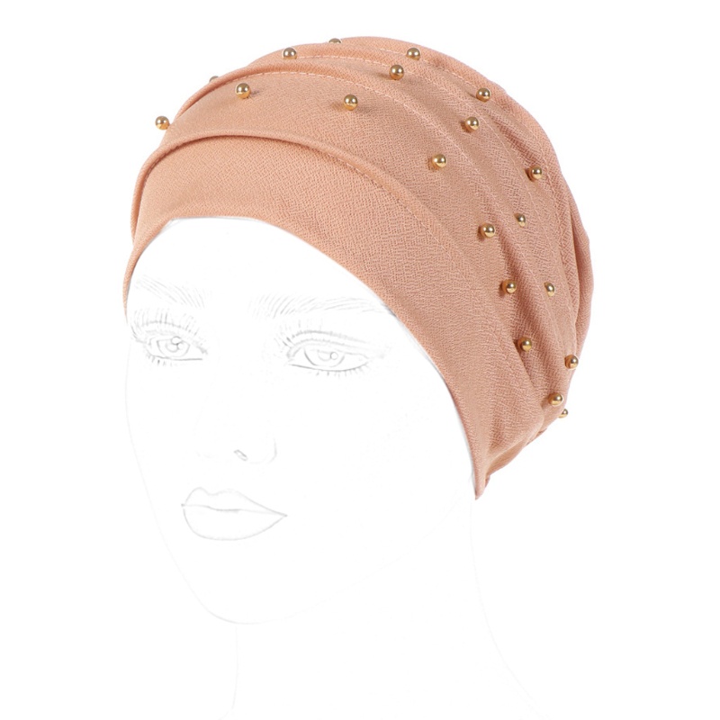 Mũ Turban Trùm Đầu Màu Trơn Phối Bèo Đính Hạt Sang Trọng Cho Phụ Nữ Hồi Giáo