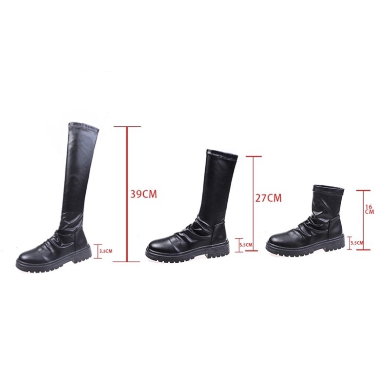 Bốt nữ ulzzang cổ cao và cổ ngắn da nhăn mềm đế cao 3,5cm không khoá