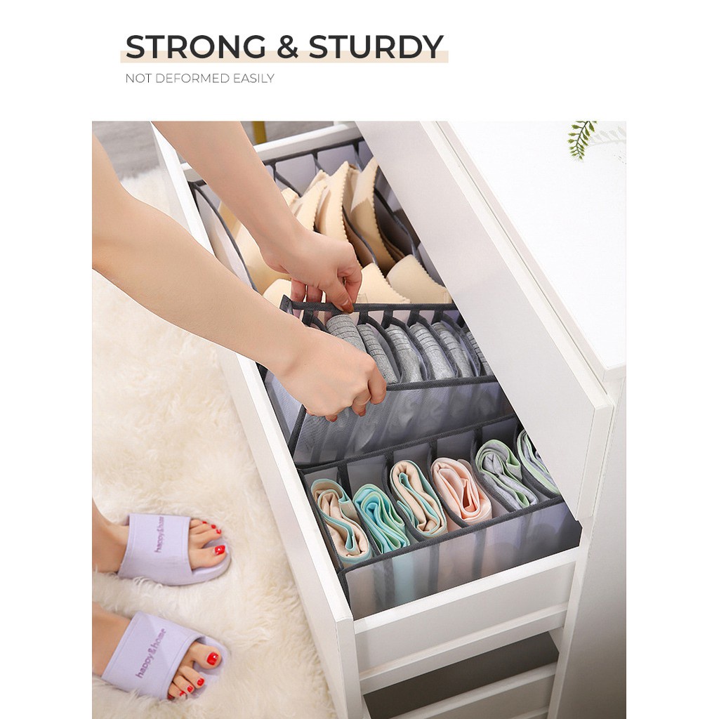 1set 3 san pham. Hộp vải đựng đồ lót tất vớ áo ngực bra chia nhiều ngăn vải không dệt 6 7 11 ngăn VNXK tiện loi