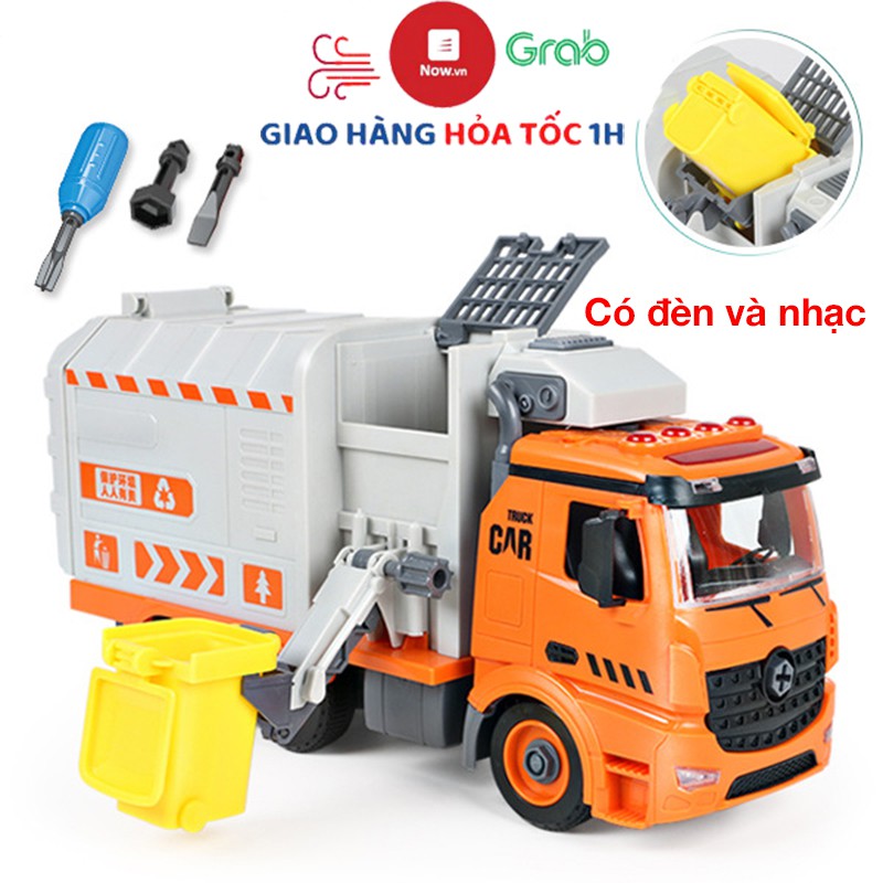 Bộ đồ chơi lắp ráp xe vệ sinh môi trường thu gom rác có đèn và nhạc giúp bé phát triển các kĩ năng