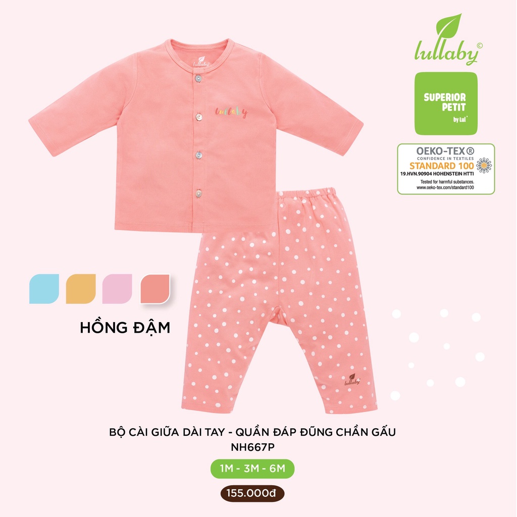 Bộ cài giữa dài tay sơ sinh chất petit Lullaby cho bé NH667P