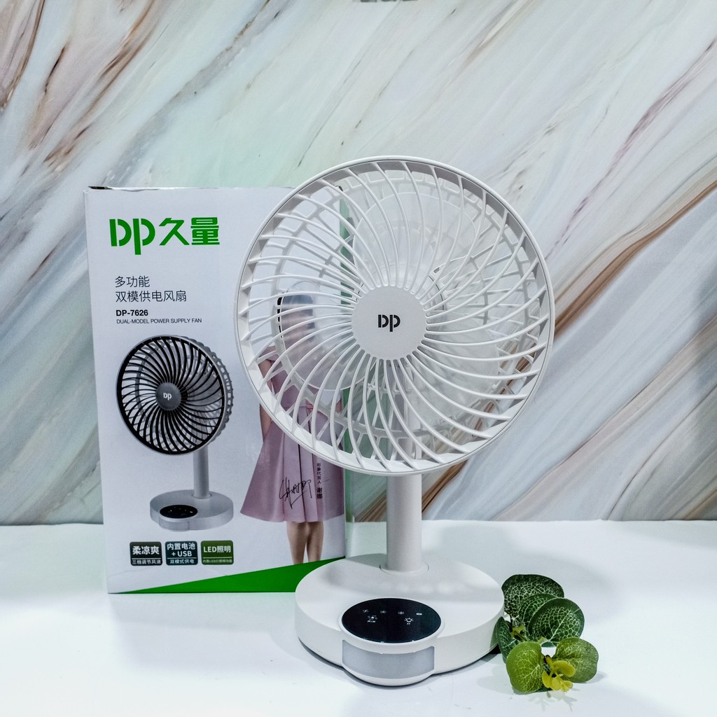 QUẠT SẠC TÍCH ĐIỆN DP 7626 KÈM ĐÈN LED SIÊU MÁT,Có 2 Chế Độ Mạnh Và Vừa, Thiết Kế Nhỏ GọN,