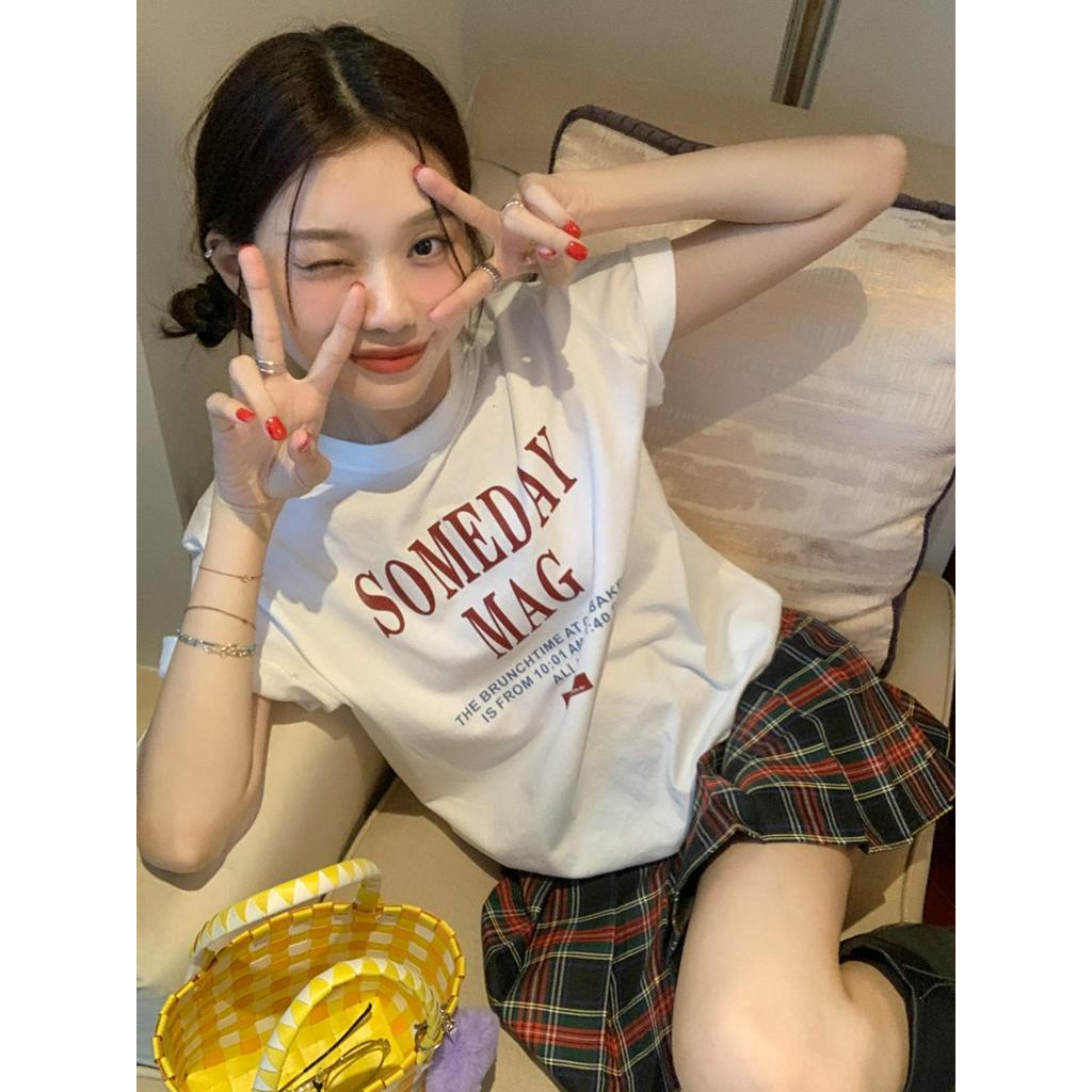 Áo Thun Cotton Nguyên Chất Dáng Rộng Ngắn Tay In Hình Phong Cách Cổ Điển 612