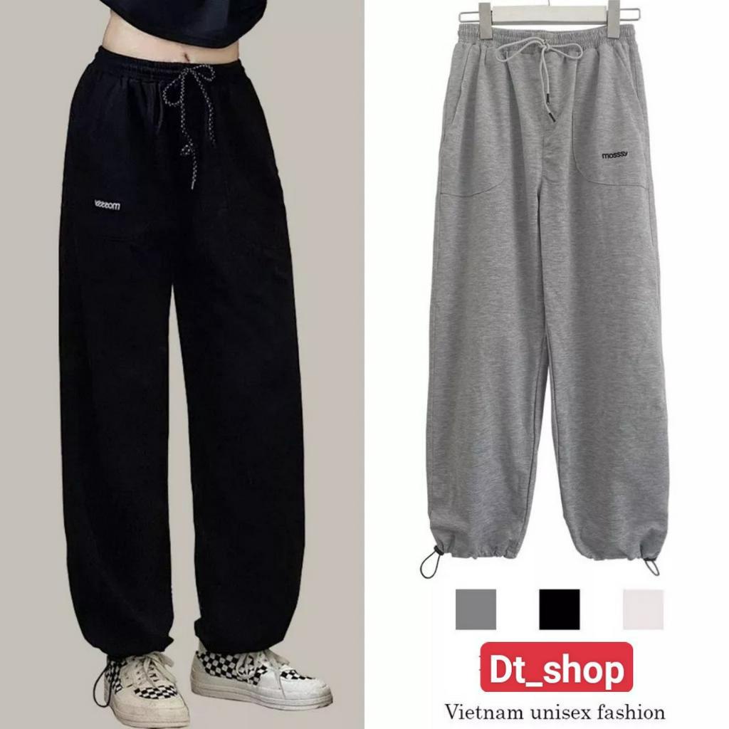 Quần Jogger Nỉ Da Cá Rút Dây Thêu Mosssy Nam Nữ Unisex