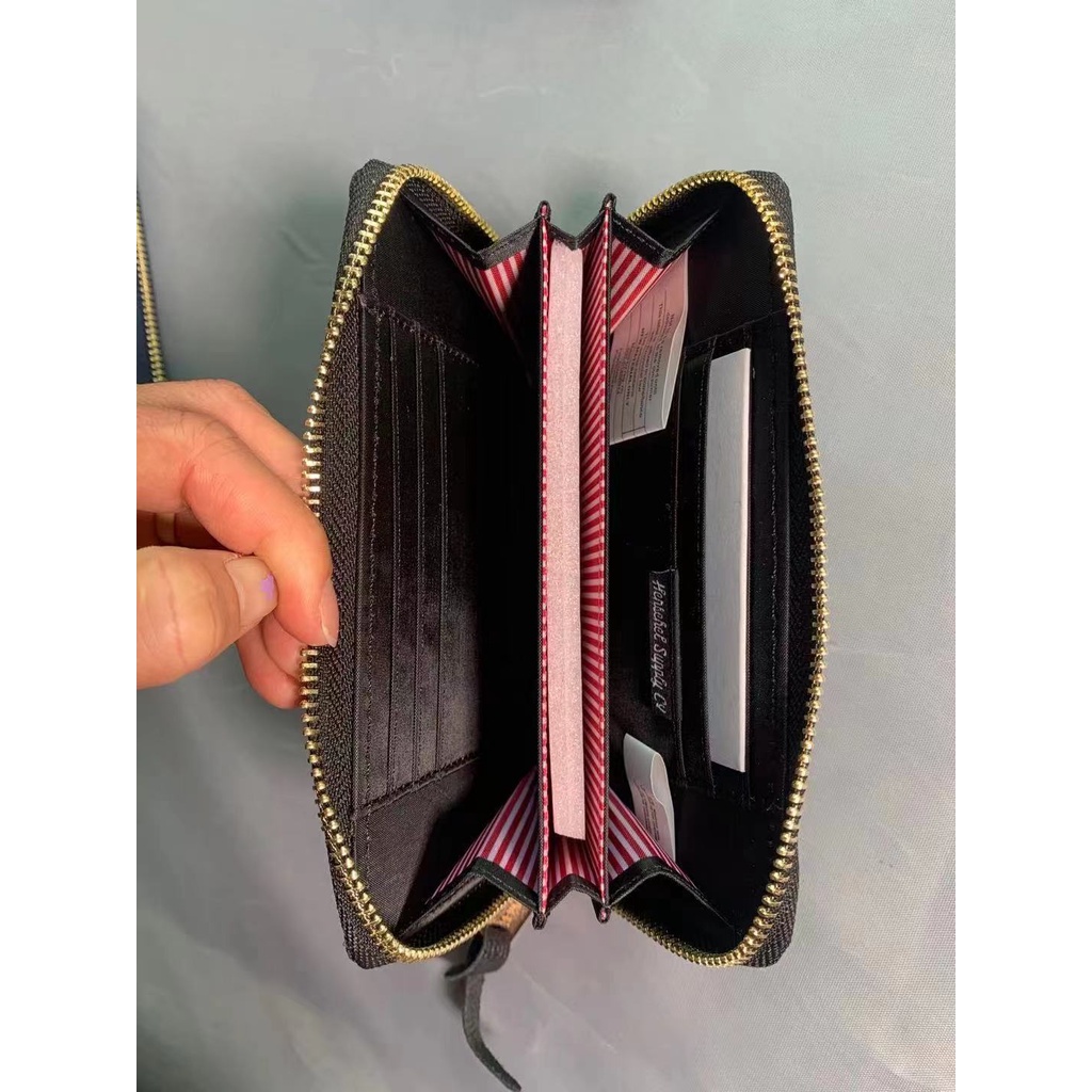 Ví vải dáng dài có nhiều ngăn đựng thẻ phối dây kéo đơn giản thời trang