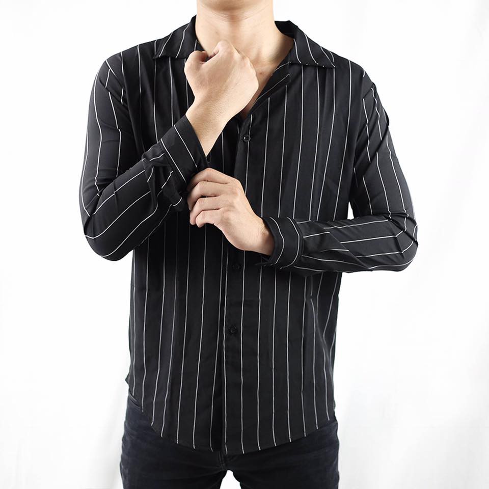 Áo Sơ Mi Nam Nữ Unisex Sọc Dài Tay Chất Lụa Mịn