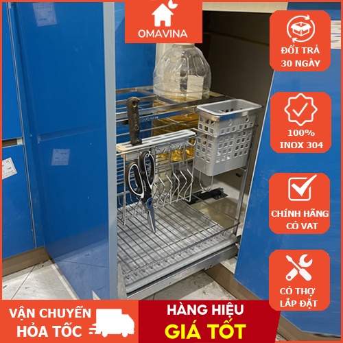 Kệ Dao Thớt & Gia Vị Tủ Bếp Ray Âm Giảm Chấn INOX 304 Chính Hãng - Bảo Hành Vĩnh Viễn