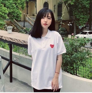 Áo thun cổ bẻ nam nữ thêu tim