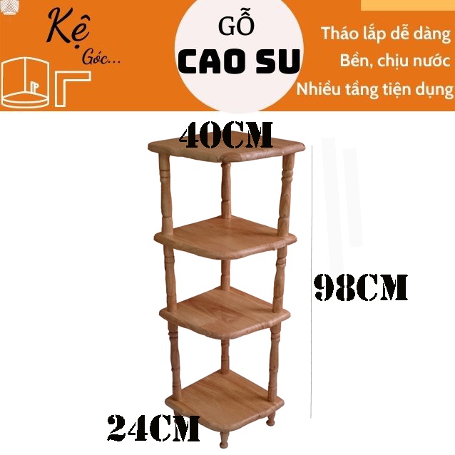 Kệ góc 4 tầng cỡ nhỏ bằng gỗ, kệ trang trí để góc tường bằng gỗ, kệ góc 100% gỗ tự nhiên (Tự nhiên)