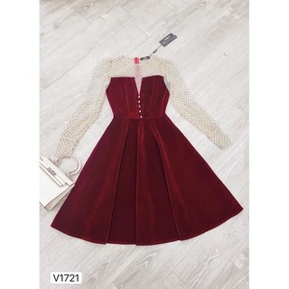 VÁY NHUNG ĐỎ CÚC NGỌC PHỐI BI