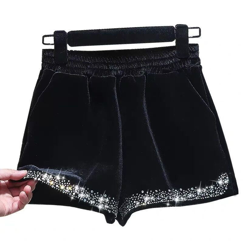 Quần Short Lông Cừu Dày Hai Mặt Lưng Cao Ống Rộng Cỡ Lớn 5XL Phong Cách Phương Tây Thời Trang Thu Đông Cho Nữ