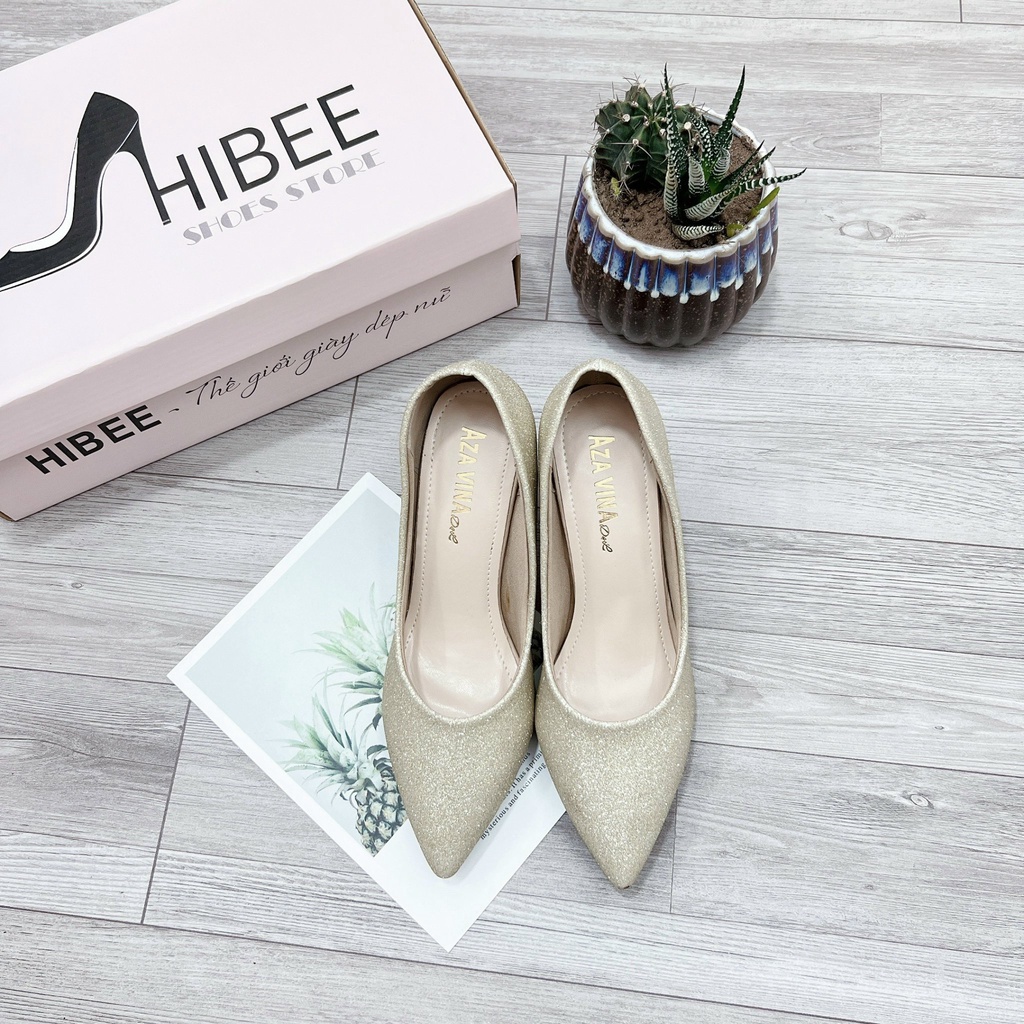 Giày cao gót nữ 7 phân nhũ kim tuyến guốc sục nữ mũi nhọn ánh kim gót nhọn sang trọng HIBEE