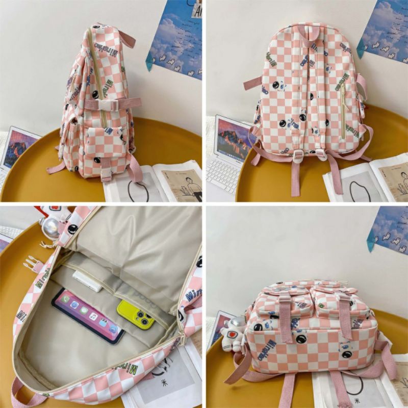 Balo Minghao họa tiết kẻ ô caro cho học sinh du lịch thời trang