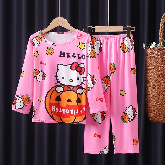 Bộ Đồ Ngủ Tay Dài Chất Liệu Cotton In Họa Tiết Hoạt Hình Xinh Xắn Cho Bé