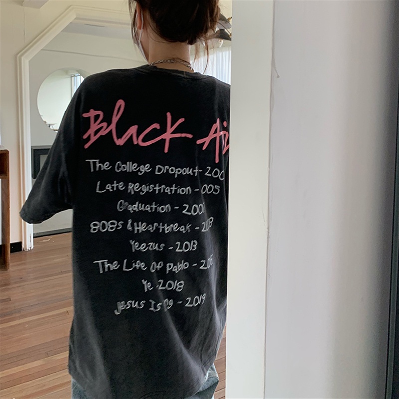 Áo phông nữ retro BLACK AIR đen rộng áo thun unisex bigsize vintage 100%Cotton