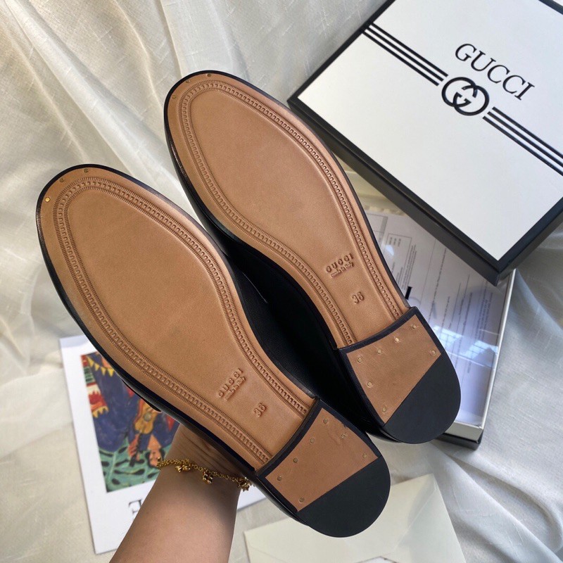 Giày lười nam Gucci GG da thật cao cấp thiết kế da trơn khoá gắn quai thời thượng