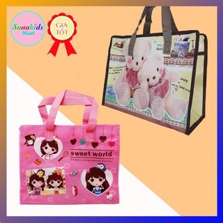 Túi xách bạt dứa hoạ tiết dễ thương kích thước 33cm x 26cm x 12cm