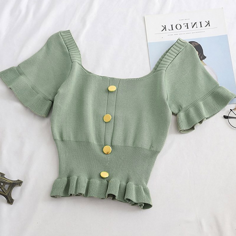 Áo dệt kim phối nút thiết kế quyến rũ cho phái nữ