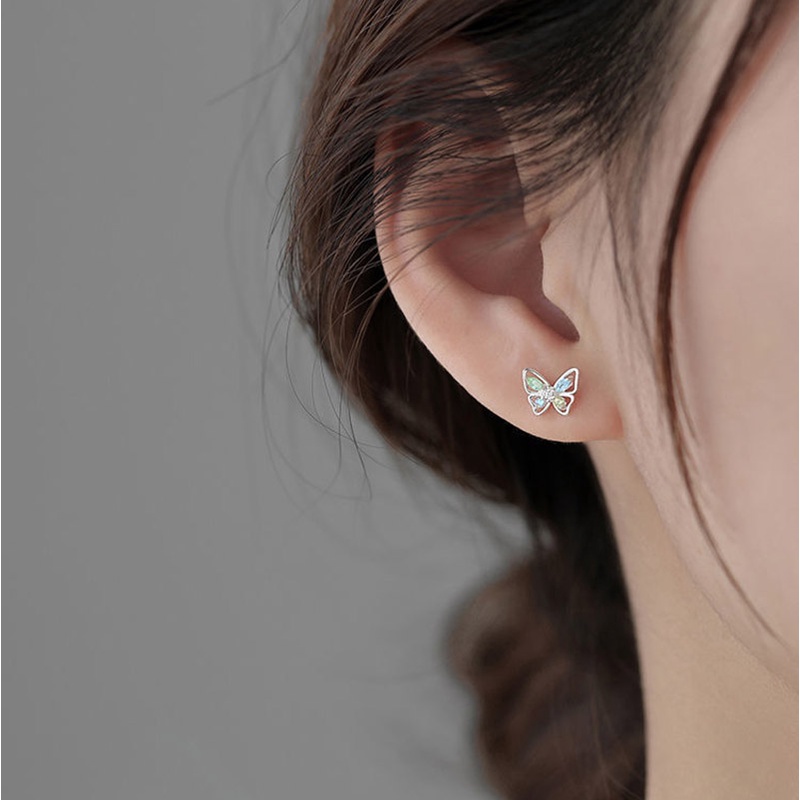1 Đôi Bông Tai Hình Bướm Rỗng Đính Đá Zircon Nhiều Màu Lấp Lánh