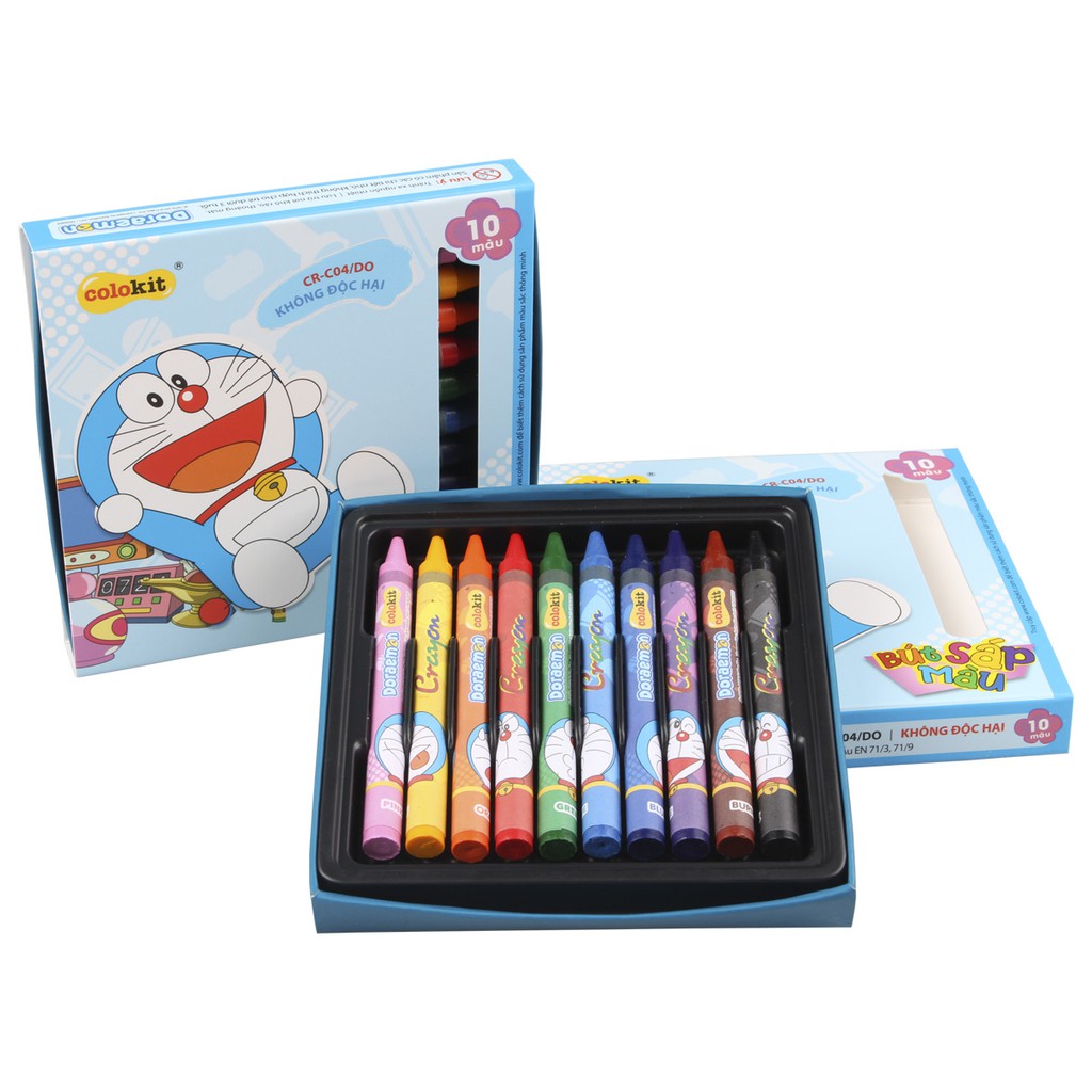 Bút sáp màu Doraemon 𝑻𝒉𝒊𝒆̂𝒏 𝑳𝒐𝒏𝒈 Colokit 24 màu - 16 màu -10 màu chất lượng CR-C04/DO - CR-C05/DO - CR-C06/DO