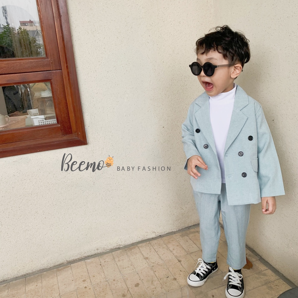 Bộ vest cho bé trai Beemo, Chất liệu tech Hàn, thiết kế sang trọng, 2 màu cá tính B099