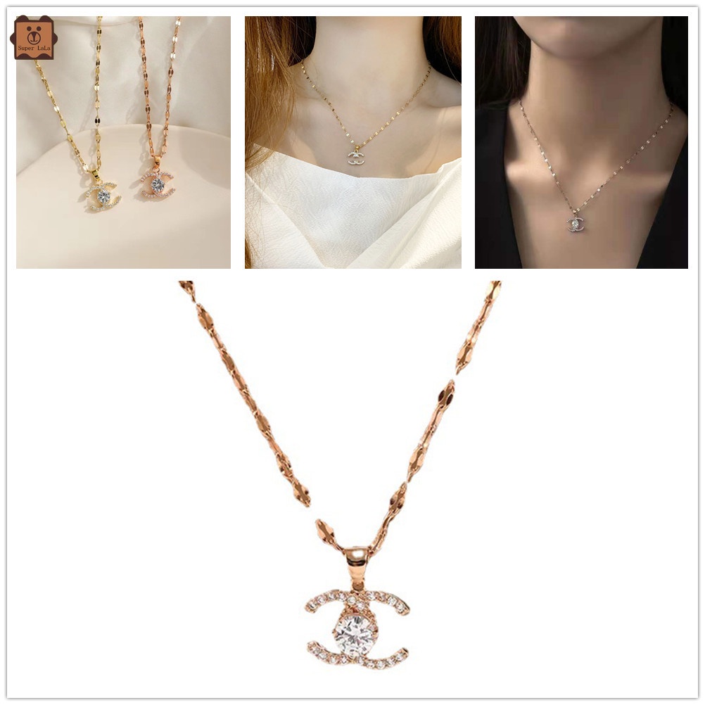 Vòng cổ Thép Titan Mặt Chữ C Đôi Phong Cách Mới Cho Nữ