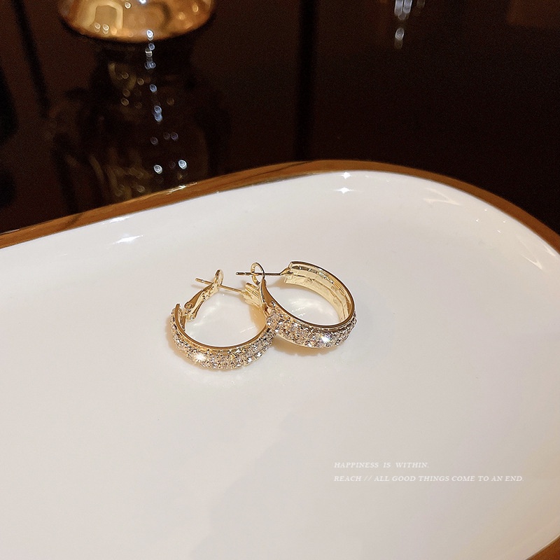 Bông Tai Hình Chữ C Đính Đá Toàn Diện Phong Cách Âu Mỹ Cổ Điển Thời Trang Cho Nữ