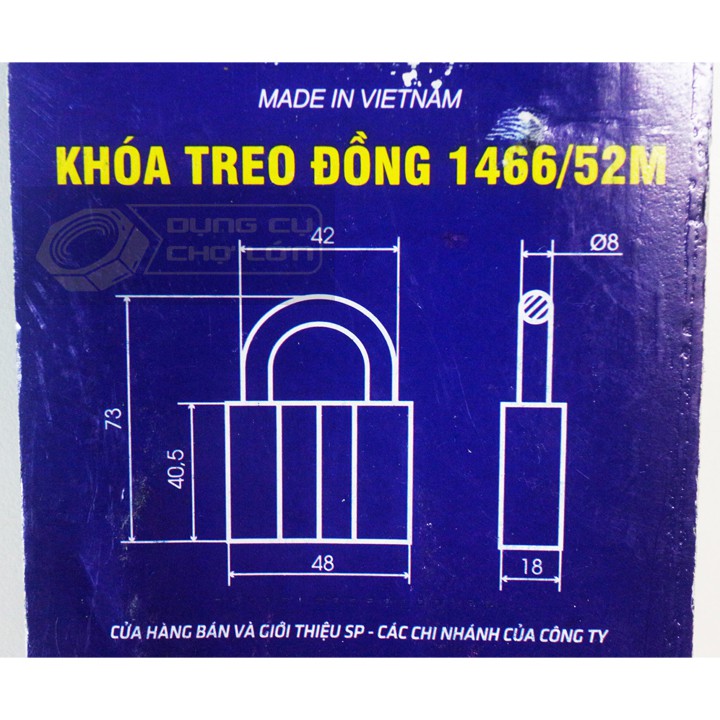 Khóa treo đồng 1466/52M Việt Tiệp - Bóp mới rút chìa được