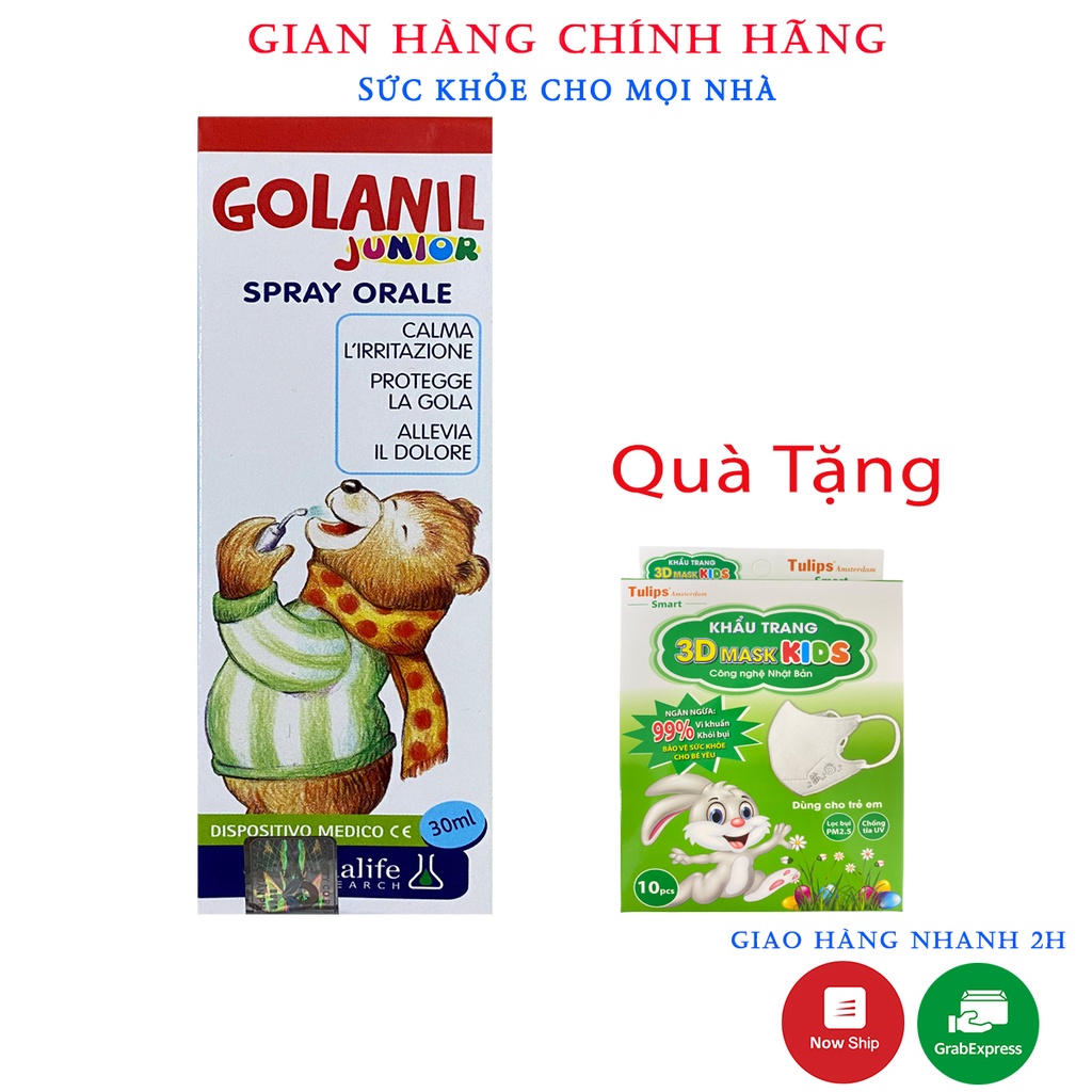 Xịt Họng Golanil Spray Orale 30ml.Giảm Ho,Đau,Ngứa Rát Họng Cho Bé Chiết Xuất Keo Ong