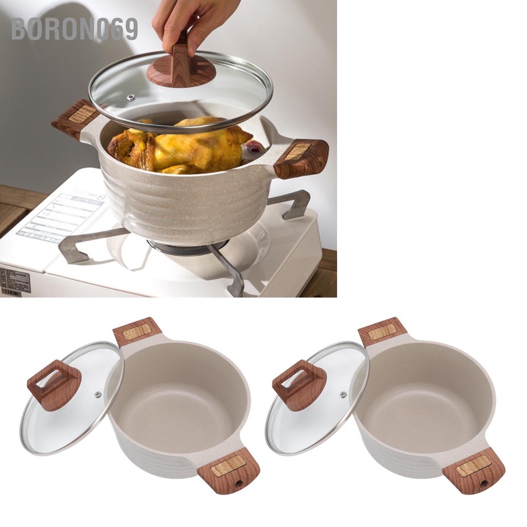 Boron069 Nồi súp đôi tai ngăn chặn sự kết dính Làm nóng nhanh Có thể nhìn thấy Lò nướng kiểu Hà Lan thanh lịch đa năng có nắp đậy cho màu trắng trong nhà