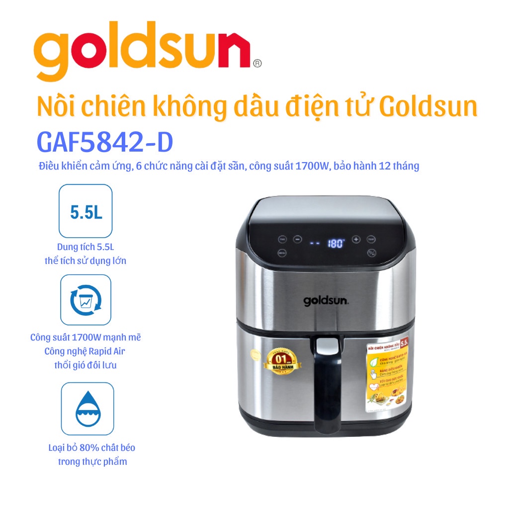 Nồi chiên không dầu 5,5L điện tử Goldsun GAF5842-D