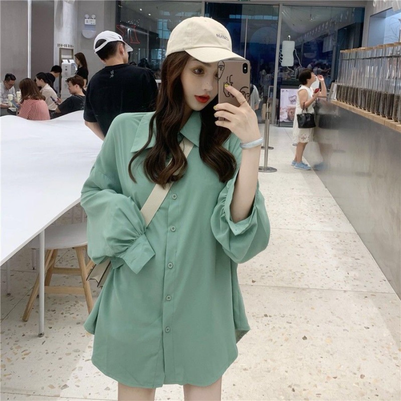Áo sơ mi dài tay dáng rộng thời trang mùa thu 2020 đơn giản cho nữ