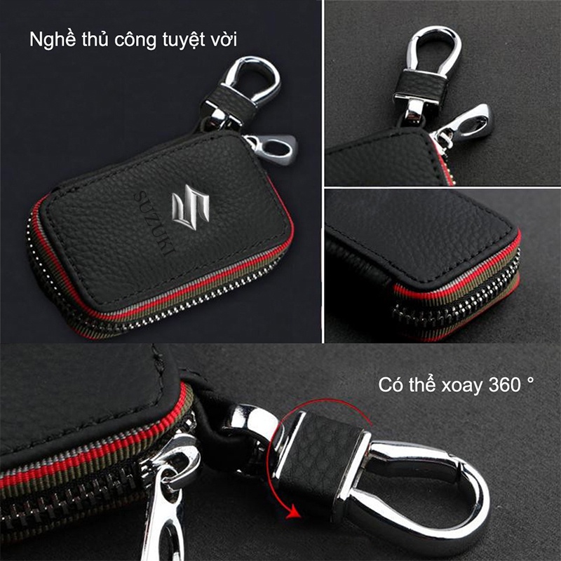 móc chìa khóa xe Suzuki cao cấp móc khóa da túi zipper
