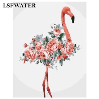 Bộ Tranh Vải Canvas Tự Vẽ Hình Chim Hồng Hạc Dễ Thương