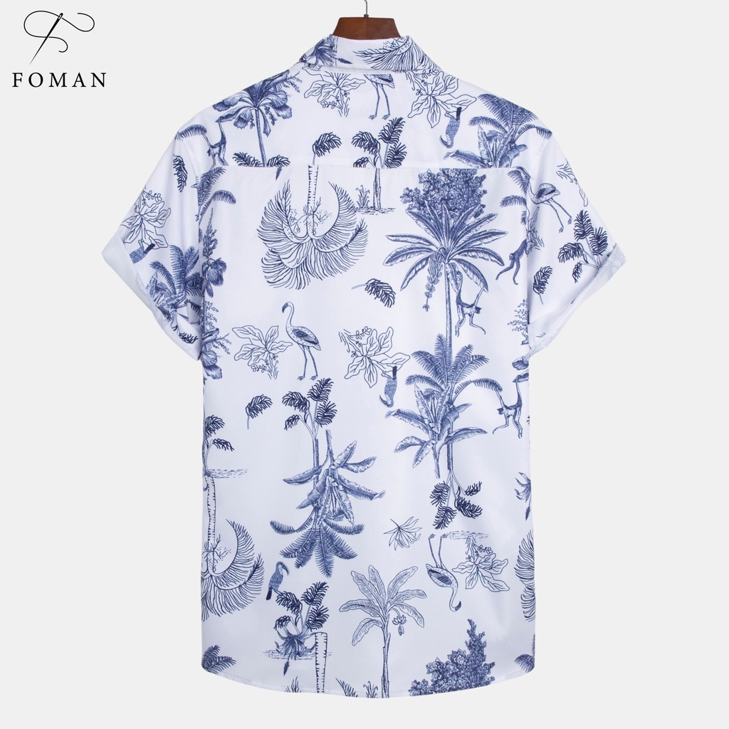 Áo sơ mi nam tay ngắn FOMAN chất vải lụa, thoáng khí, không nhăn, thấm hút PREMIUM hoạ tiết Cây Rừng RAIN FOREST (FM22)
