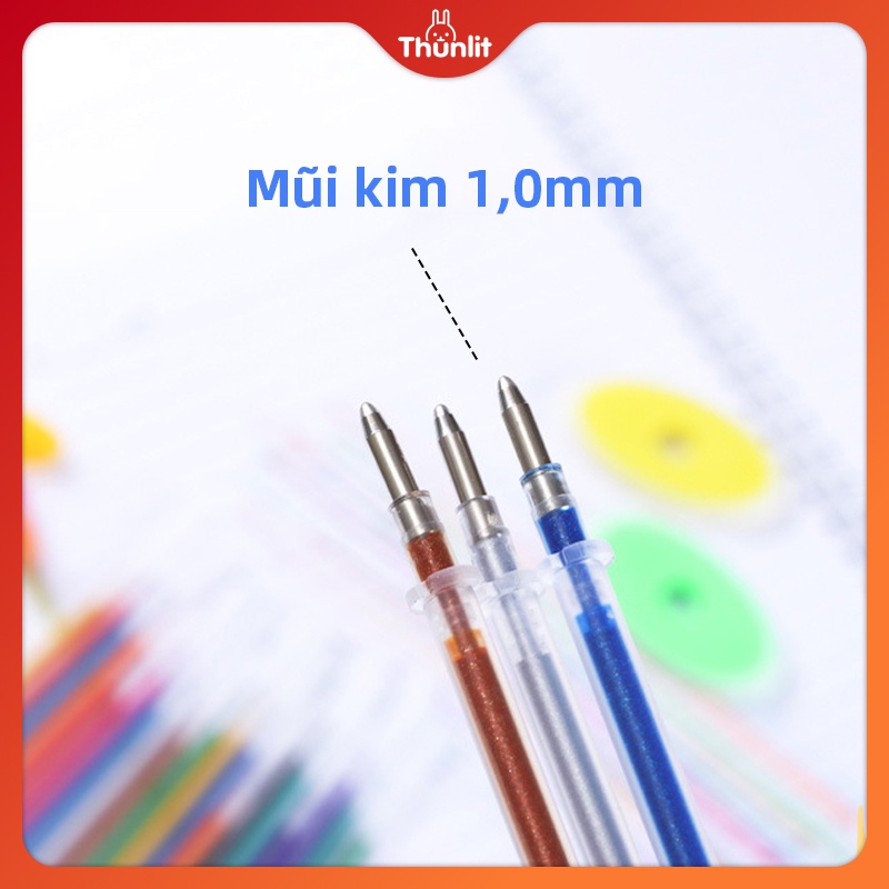 Set 12 ruột bút mực gel THUNLIT nhiều màu sắc dạ quang lấp lánh khác nhau ngòi 1.0mm 13cm dành cho trường học văn phòng