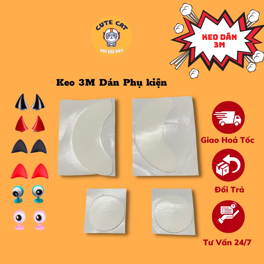 Keo Dán 3M 2 mặt, Keo Dán Tai Mèo, Sừng, Miếng Dán 3M Dán Phụ kiện Gắn Nón Bảo Hiểm Siêu Chắc Chắn CUTE CAT