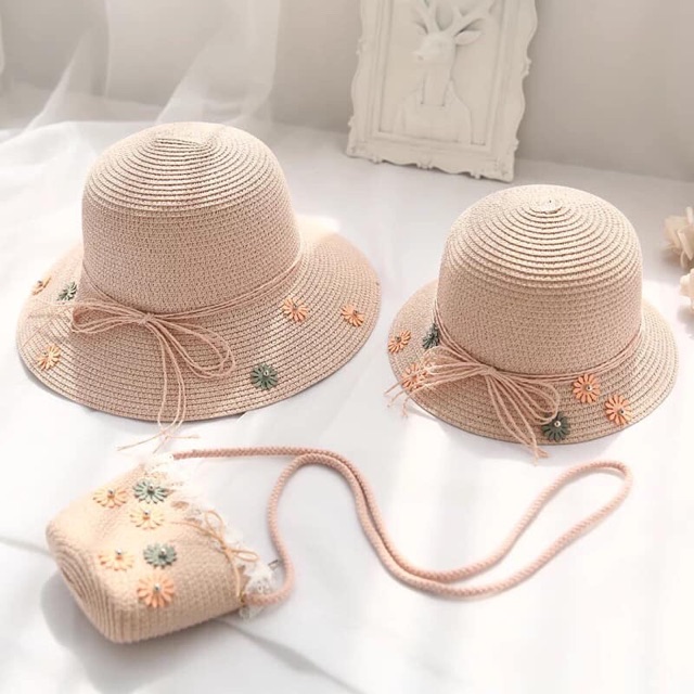 Set mũ cói kèm túi cho bé