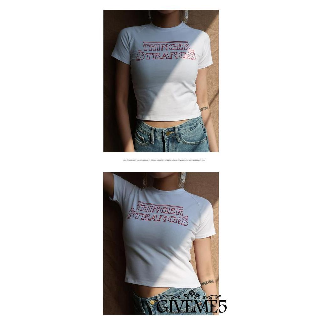 Áo thun tay ngắn cổ tròn in chữ thời trang cho nữ