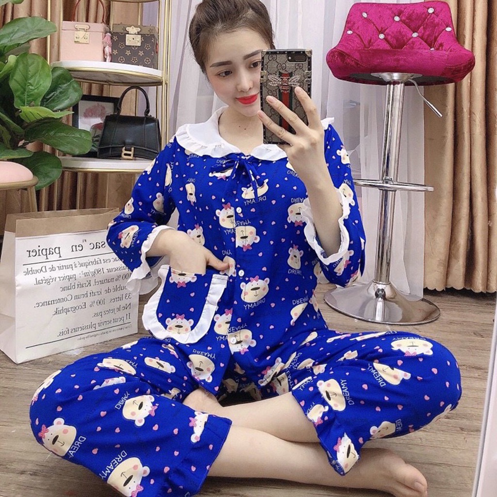 Đồ bộ pijama DenYa tiểu thư nhiều màu dạng nút gài, quần và áo dài tay, chất kate mềm, DB14