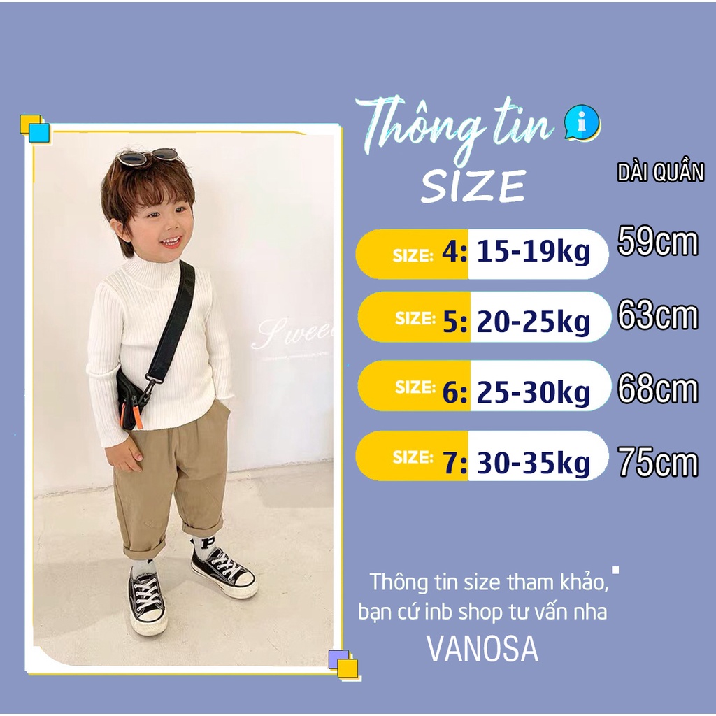 Quần dài kaki chất mềm cạp chun basic trơn kiểu dáng cực đẹp cho bé trai bé gái VANOSA 15-35kg