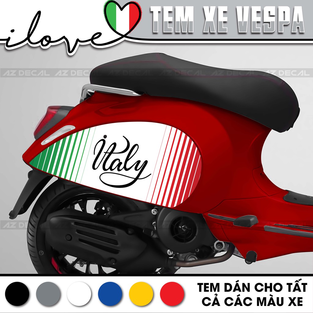 Tem Xe Vespa Sprint/LX/GTS Thiết Kế Mix Màu Cờ Italy Mới Lạ | 010 | Tem Rời PVC 5 Lớp Dễ Dán Tại Nhà Với Khuôn Cắt Sẵn