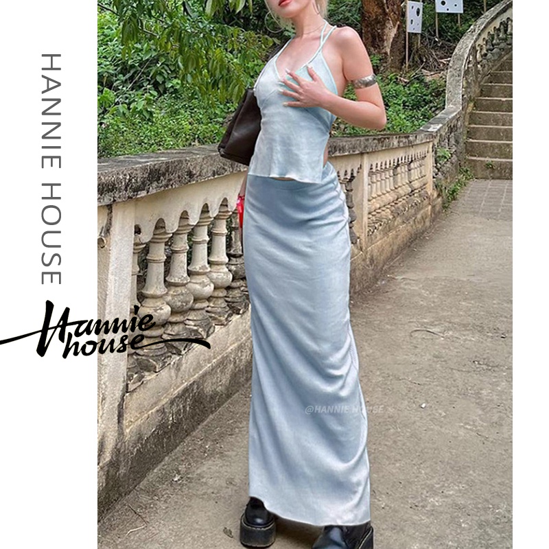 Set Áo Cổ V Hở Lưng + Chân Váy Dài Thời Trang Nữ