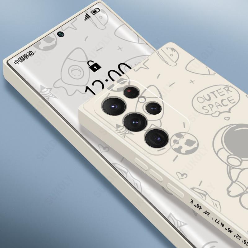 Hoạt Hình Ốp Điện Thoại Silicon Mềm Hình Phi Hành Gia Có Dây Đeo Cho samsung galaxy s22 ultra s21 s10 plus s20 fe a53 a52 a32 a51